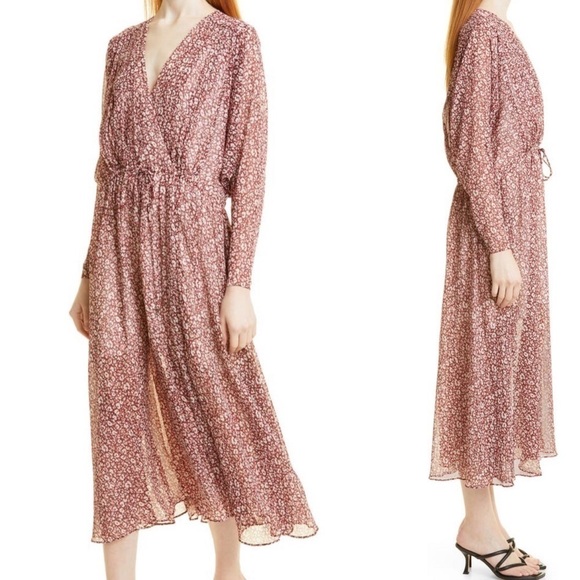 NWT Ted Baker Vallyy Boho Dress Draped Surplice V-Neck Long Sleeve Floral - Picture 2 of 16